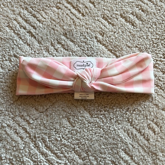 Mud pie pink and white gingham waterproof baby girl headband - Picture 4 of 12